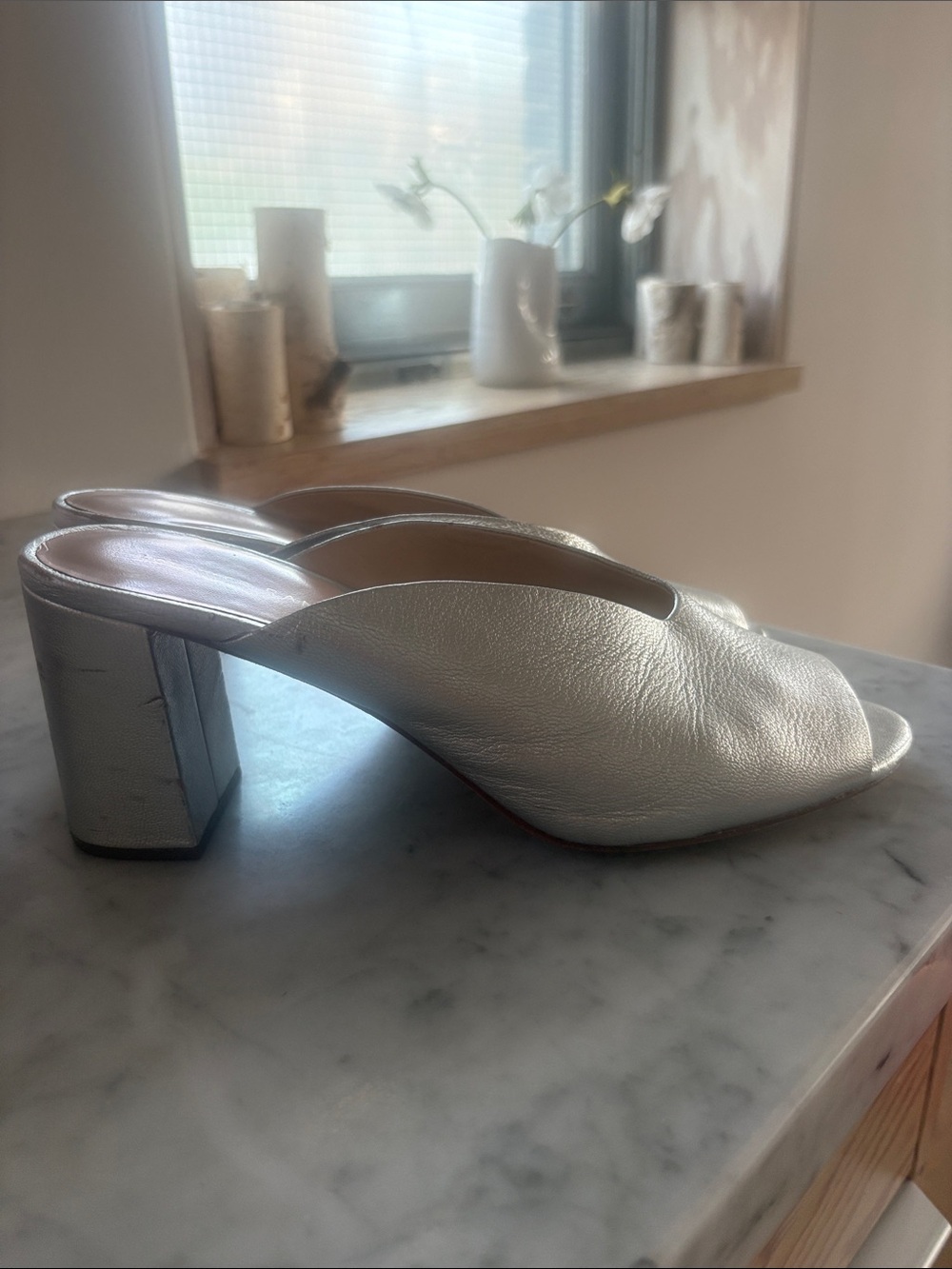Vintage Loeffler Randall Open-Toe Block Heel Mules Sz 10